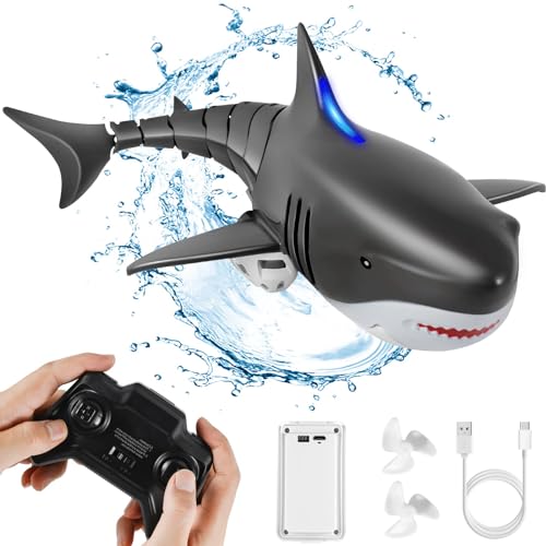 kizplays Brinquedo de tubarão remoto, barco de RC de 2,4 GHz, simulação de tubarão de controlo remoto, brinquedo de tubarão aquático, barco elétrico de controlo remoto, presente para meninos e meninas