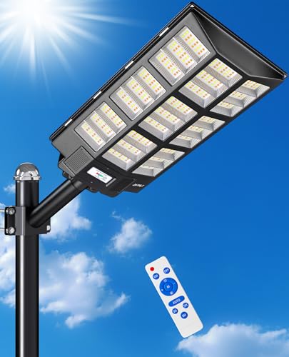 JAYNLT Y-4500 W Lâmpadas solares exteriores, 3000 K/4500 K/6500 K Lâmpada de energia solar com sensor de movimento, impermeável IP67 holofote exterior e controlo remoto, luz solar potente para garagem