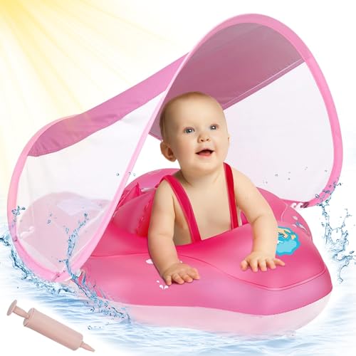 ANSTEN Flotador Bebe con Sombrilla,Flotador Bebe 1 año Flotadores para Bebe Anillo de Natación Piscina Bebe,Flotador bebé Inflable Flotador Bebe 3 Meses~72 Meses