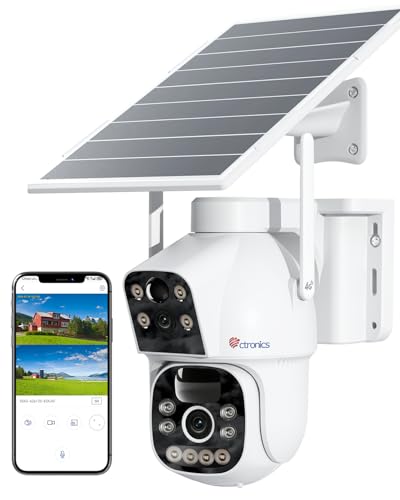 Ctronics 4G LTE Câmara com cartão sim exterior Dupla lente: 15600 mAh bateria 8 W painel solar câmara de vigilância exterior sem cabo deteção PIR 30 m visão noturna colorida PC/nuvem / IP66 - sem WiFi