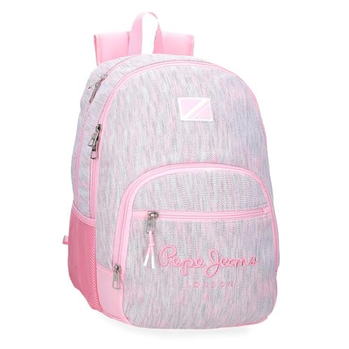 Pepe Jeans Miri, mochila casual, mochila de passeio, feita de poliéster, alças largas, ergonómicas e acolchoadas, vários bolsos e compartimentos, rosa. De Joumma Bags., ROSA, Mochila dupla