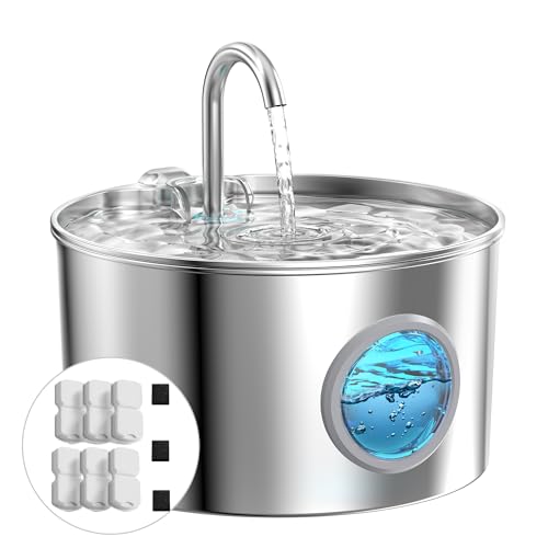 Fonte para gatos aço inoxidável: Bebedor gatos automático - 2,2 L fonte gatos - fonte de água para gatos super silencioso - dispensador de água para gatos e cães - com 6 filtros 3 esponjas