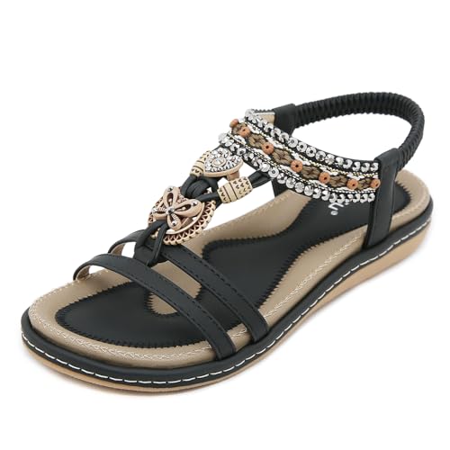 Acfoda Sandálias planas mulher verão casual confortáveis sapatos de praia tamanho 36-44