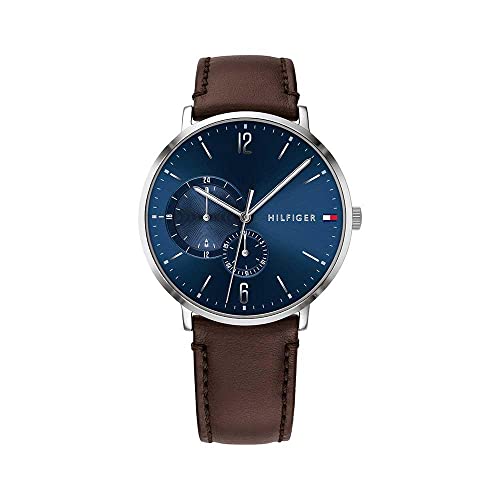 Tommy Hilfiger Relógio analógico de quartzo multifuncional para homem com correia de couro ou aço inoxidável