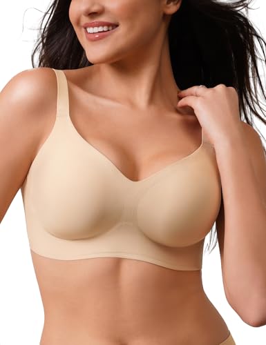 CLOSEMATE Sujetadores Mujer sin Aros sin Costuras Cómodo con Soporte Push Up Cuello en V Suave Sostenes Cobertura Completa Tipo Camiseta Básico Diario