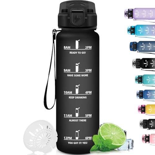 Grsta Garrafa de água - 1500 ml, Garrafa de água desportiva, ginásio, à prova de fugas e não BPA, garrafa de água Gym motivacional com selo de tempo para ciclismo, escola
