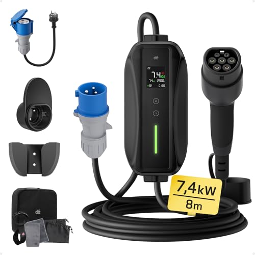 Carregador de carro elétrico 7,4 kW, carregador de veículo elétrico 32 A[8 m, 6-32 A] carregador EV e estação de carregamento de carro para modelo 3/Y e outros EV/PHEV
