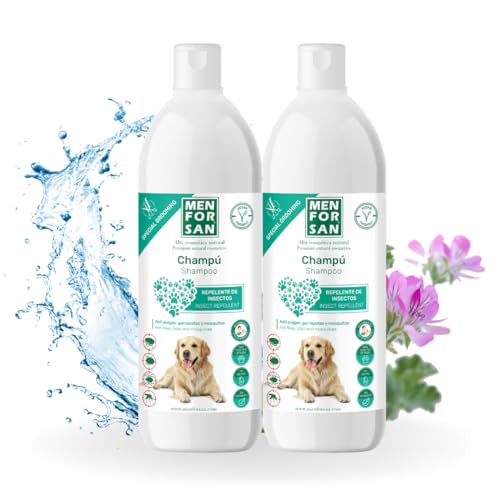 MENFORSAN Conjunto de 2 champôs repelente para cães, elimina qualquer tipo de inseto, aroma citroela suave, 1 L
