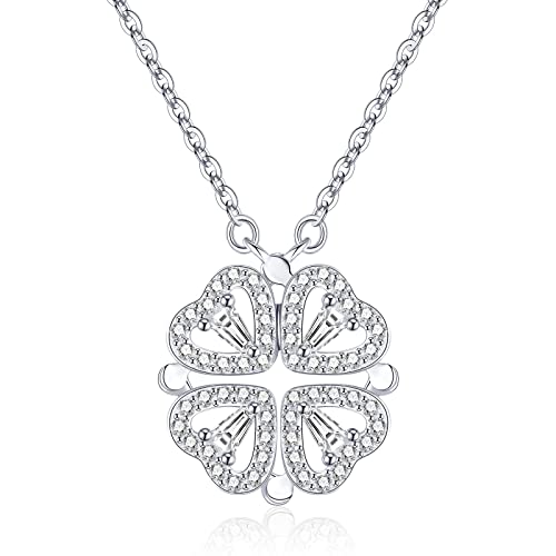 Jrêveinfini Trevo de 4 folhas colar mulher menina prata de lei 925, pendente trevo da sorte, presente de Natal aniversário mulher menina mãe com caixa de presente, ajustável 40 + 5 cm