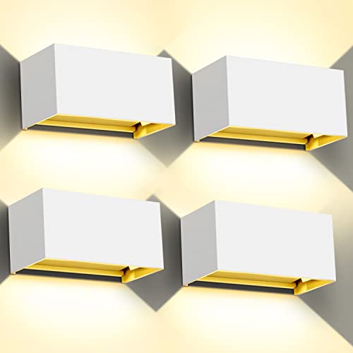 Kingwen 4 peças apliques parede exterior/interior 20 W 3000 K aplique exterior LED luz exterior retangular branco candeeiro exterior parede ângulo de feixe regulável candeeiro interior IP65