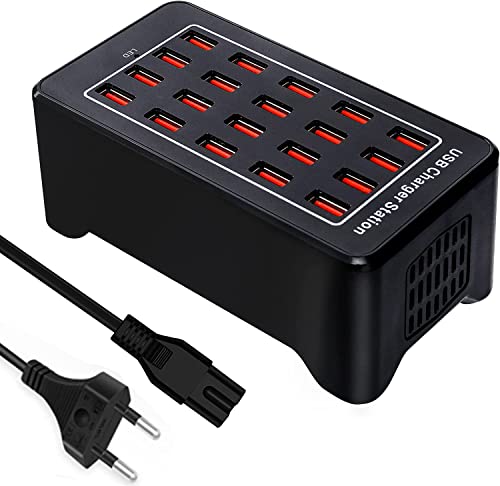 Carregador USB de 100 W, estação de carregamento de mesa de 20 portas, carregador USB inteligente multifuncional, compatibilidade para Samsung/iPhone/iPad/Google Pixel/Xiaomi/OPPO/Honor