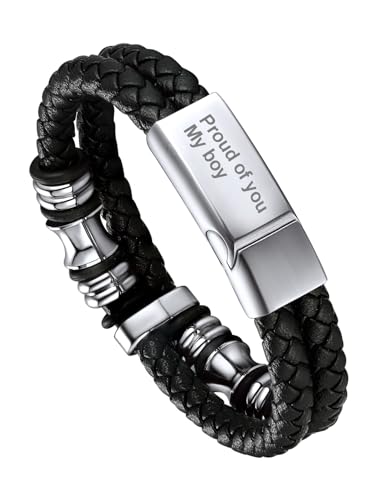 Bandmax Pulsera Viking Cuero Hombre con Charms Brújulas/Cuentas, Personalizable, 19cm 21cm 23cm Largo, Broche Imán Robusto, Incluye Joyero