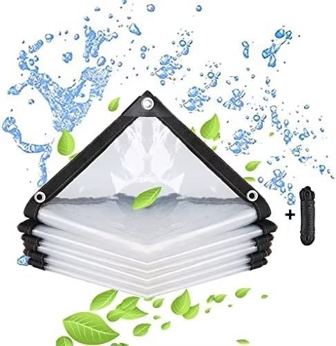 BCBIG Lona impermeável transparente com furos, para móveis de jardim, para exteriores, impermeável, isolamento de plantas, resistente ao pó, com cordão de 3 x 3 m