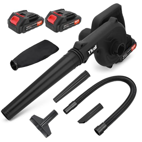 Ventilador de folhas sem fios 24 V, leve e potente, com 2 baterias e carregador, ideal para jardim, pátio, garagem, relva, neve, pó e pelo de animais de estimação (preto)