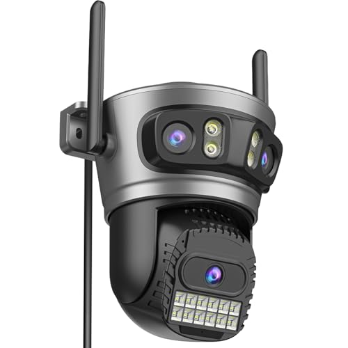 ANBIUX 3-em 1 Câmara de vigilância WiFi exterior, 2,4/5 GHz WiFi câmara de vigilância com visão de 360°, visão noturna a cores, rastreamento inteligente, áudio bidirecional, IP66, compatível com TF