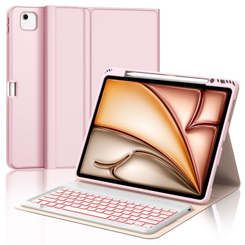 IVEOPPE Teclado iPad Air de 13 polegadas (M3 2025/M2 2024), capa cover teclado espanhol Ñ Bluetooth retroiluminados desmontável para iPad Air 13 2024/2025, rosa