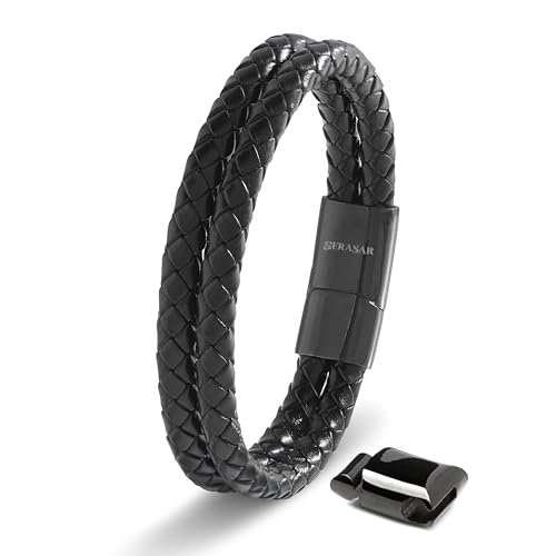 SERASAR Pulseiras de couro premium para homem | fecho seguro de aço inoxidável | três cores | caixa de jóias incluída