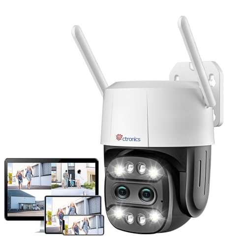 Ctronics Zoom híbrido 6X câmara de vigilância Wi-Fi exterior com lente dupla, seguimento automático de zoom automático, deteção humana, visão noturna colorida, áudio bidirecional, IP66, branco 1