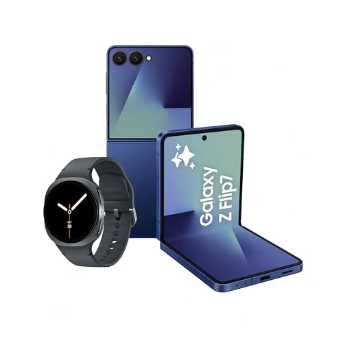 Samsung Galaxy Z Flip7 256GB, azul intenso + Samsung Galaxy Watch8, 44 mm, cinzento-escuro (versão espanhola)