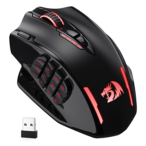Redragon M913 Impact Elite Rato sem fios para jogos (16000 dpi, 20 botões programáveis, 45 horas de funcionamento com bateria e sensor ótico Pro, 12 botões laterais