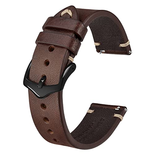BISONSTRAP Correias de relógio para homem, correias de relógio de couro costuradas à mão, libertação rápida, 18 mm 20 mm 22 mm