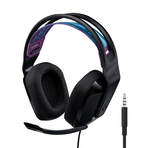 Logitech G 335 Auriculares com cabo para jogar, microfone reversível, jack de 3,5 mm, almofadas de espuma viscoelástica, compatíveis com PC, PlayStation, Xbox, Nintendo Switch - preto