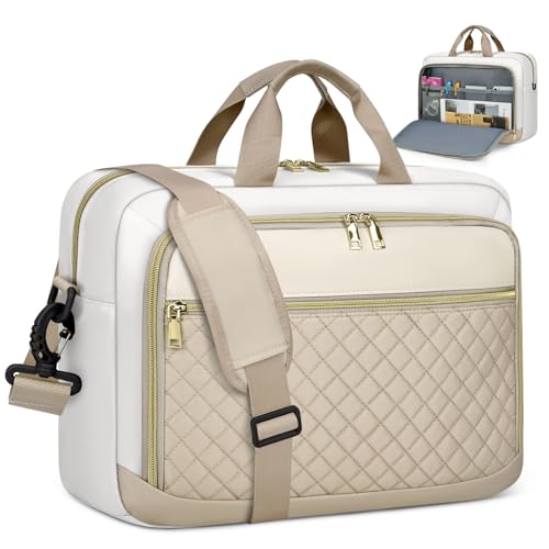 NEWHEY Bolsa para portátil mulher 17,3 polegadas mala professor mala porta-documentos grande mala computador portátil trabalho mala mala mala escritório bolsa universidade para viagem, Caqui e bege,
