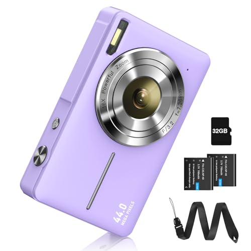 Câmara de fotos digital FHD 1080P 44 MP com cartão de 32 G, zoom digital de 16 x câmara digital com bateria, portátil, câmara digital simples para crianças, estudantes, adolescentes, principiantes