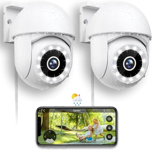 Câmara de vigilância WiFi exterior 4 MP/2,5 K, câmara IP monitorização de segurança 360°, detecção humana AI, monitorização automática, noite colorida, áudio bidirecional, compatível com Alexa, IP65,