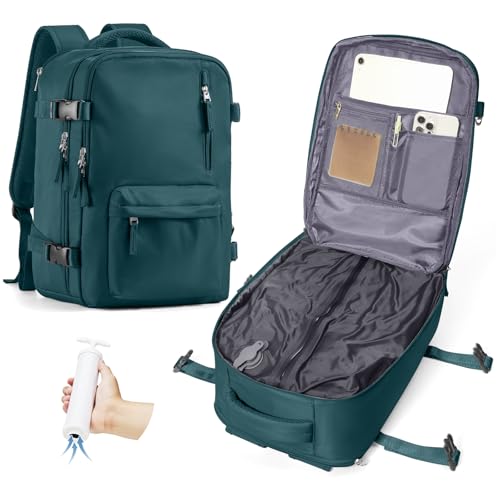 VECAVE Mochila de viagem a vácuo com bomba - 40 x 20 x 25 cm (cabine Ryanair), A1-azul, Mochila a vácuo