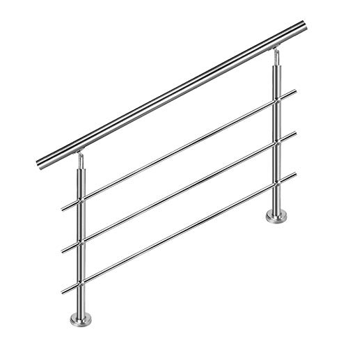 Aufun Corrimão de aço inoxidável 150 cm corrimão de escada interior e exterior com 2 postes para escadas, parapeito, varanda (150 cm, 3 cruzetas)