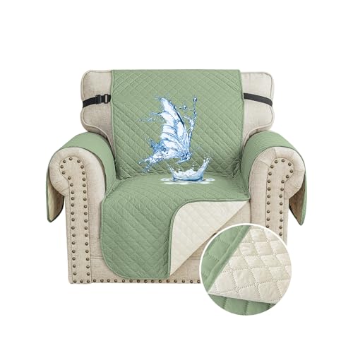 CYCMACO Capa para sofá impermeável de 1 lugar, capas para poltronas anti-arranhões gatos, Couch Cover antiderrapante anti-manchas, universal, com apoios de braços, lavável, verde claro