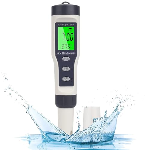 Flintronic Medidor de PH, 4 em 1 PH/TDS/EC/Temperatura testador de qualidade da água, ecrã LCD com retroiluminação verde testador de qualidade da água, para aquários/hidroponia/piscina - azul