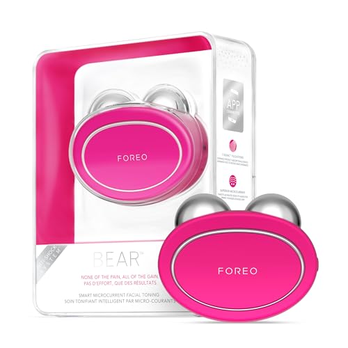 FOREO BEAR Massajador facial elétrico de microcorrentes - Define o contorno da mandíbula - Lifting facial não invasivo - Anti-rugas - seguro e indolor - Fuchsia