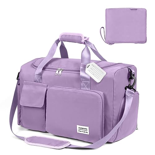 Flintronic Saco de viagem, saco de viagem leve e impermeável, saco grande de fim de semana, sacos de ombro para compras desportivas no ginásio (com 1 etiqueta de bagagem), #6 Roxo-35L, 35 L