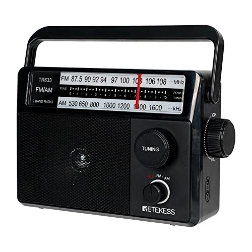 Retekess TR633 Rádio portátil, transistores rádio FM Am com excelente sinal, altifalante grande, simples para idosos, cozinha, para quarto (preto)