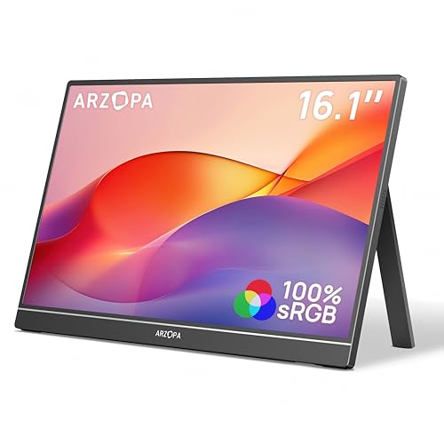ARZOPA 16,1" Monitor portátil, de FHD IPS 100sRGB% ecrã portátil monitor com uma única haste, suporte HDMI/Type-C/USB-C, de proteção ocular, para computador portátil/PC/Mac/PS4/5/Xbox