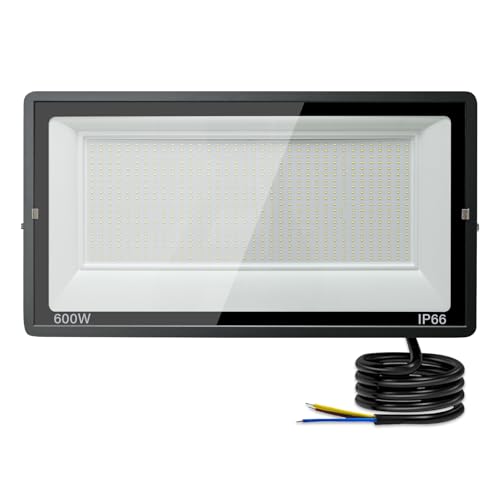 Toobettp Projetor LED exterior, 600 W Foco LED exterior 60000 LM super luminoso 6500 K branco frio iluminação de segurança exterior IP66 impermeável para garagem, jardim, terraço, estacionamento