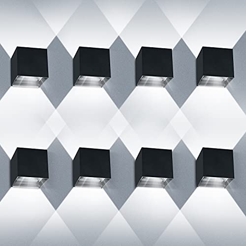 ledmo 8 peças aplique parede exterior/interior branco frio 6000 k aplique de parede ângulo de feixe ajustável aplique parede LED IP65 impermeável, preto