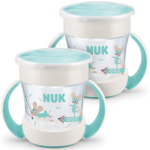 NUK Mini Magic Cup caneca para sorver | borda à prova de derrames de 360°, + 6 meses, alças para facilitar a fixação, sem BPA, 160 ml, 2 unidades, turquesa