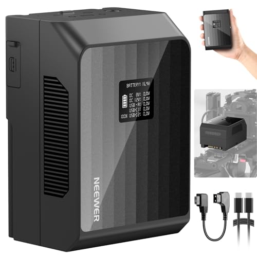 NEEWER Mini bateria V Mount PS099EP, 6800 mAh 99 Wh 14,5 V bateria V Lock com ricarica rápida 100 W PD, 2 USB C/D Tap/BP/USB A/2 Porte DC/Schermo OLED, compatível com câmara de vídeo BMPCC 4k 6 K