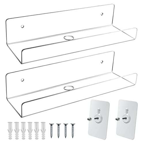 Mocoosy 2 Pack transparente acrílico parede saias flutuantes 10'', atualizado invisível prateleira flutuante de parede para crianças livros prateleiras de exposição para fotos arte brinquedo