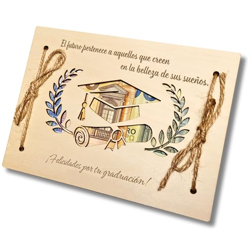 Presente de graduação | Cartão de felicitação de graduação | Cartão para presente dinheiro | Presente para estudantes, universitários | Cartão de madeira para festa de graduação (graduação)