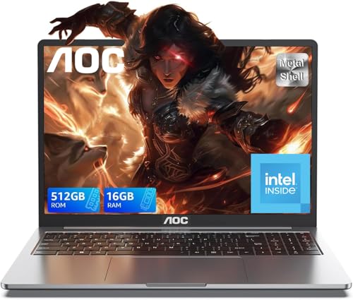 AOC Computador portátil com I-ntel N97 (até 3,6 GHz), computador portátil 16 GB DDR4 512 GB SSD expansão 2 TB (melhor que Celeron) portátil, WiFi, BT5, tipo C, USB3.2, HDMI, 15,6" computador portátil