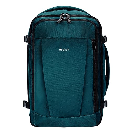 ECOHUB Mochila viagem cabine avion 40 x 20 x 25 Ryanair 13 compartimentos, Azul Verde, 45 x 36 x 20, Mochila