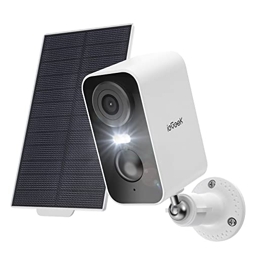 ieGeek Câmara de vigilância WiFi exterior solar, 2 K câmaras de vigilância sem cabos, bateria incorporada, visão noturna colorida, detecção de movimento humano PIR, áudio de 2 vias, compatível com