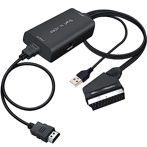 AMANKA Euroconector para HDMI conversor de áudio vídeo 1080p reprodutor de adaptador de entrada Scart saída HDMI suporte 720/1080P com para HDTV, DVD BLU-Ray, VCR, projetor
