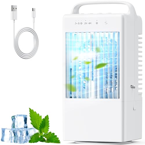 Ar condicionado portátil 4 em 1, 900 ml refrigerador de ar portátil, mini ar condicionado com 3 velocidades e modo de nebulização, temporizador 2-4H, pega para quarto, escritório