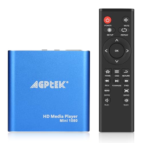 Reprodutor multimédia, mini HD Media Player HDMI reprodutor multimédia para TV com controlo remoto para -MKV/RM/MP4/AVI etc-Unidade Flash USB HDD/HDD e cartão SD (azul)