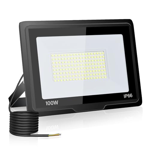 toobettp Foco LED para exterior, 100 W, 10000 LM holofotes LED para exteriores, 6500 K, branco frio, impermeável, IP66, projetor exterior, para garagem, jardim, pátio, parque